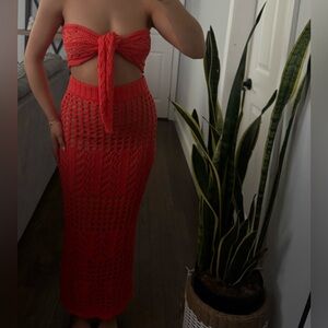 JLUXLABEL coral crotchet two piece set